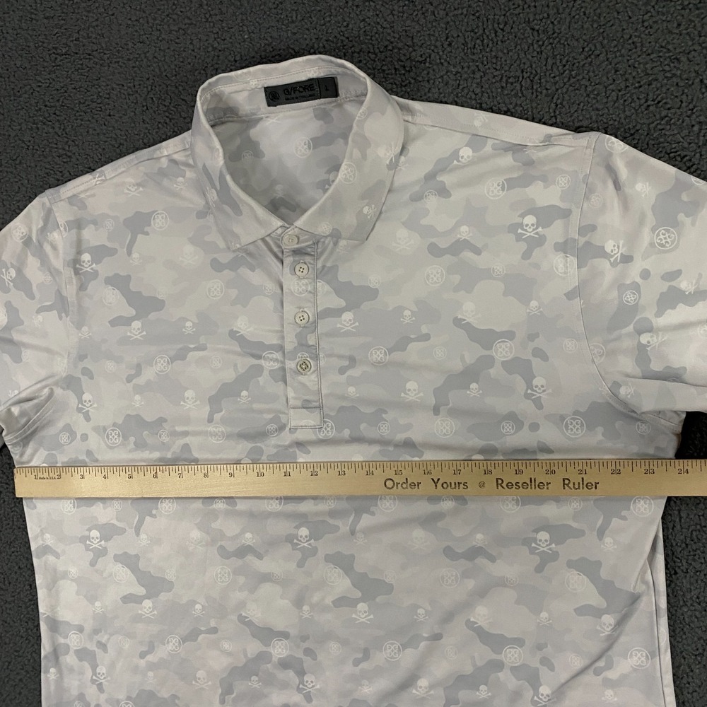 GFORE Polo Shirt Men Large Stretch Performance Golf Short Sleeve Camo Skull Gray - Picture 5 of 9